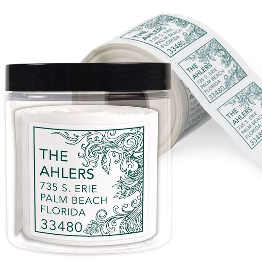 The Beautiful Vine Square Address Labels in a Jar